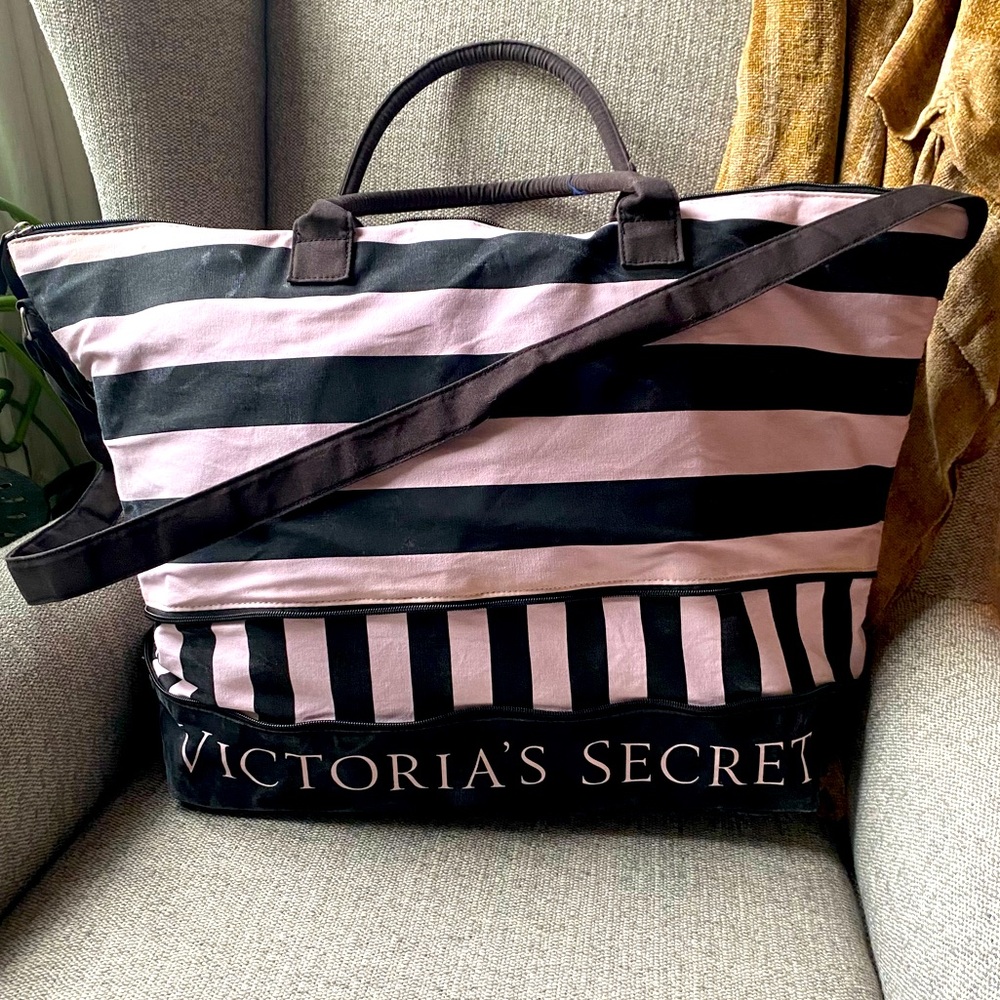 ❌sold❌ Victoria Secret Tote Vintage Pink and Black Large Bag Adjustable
